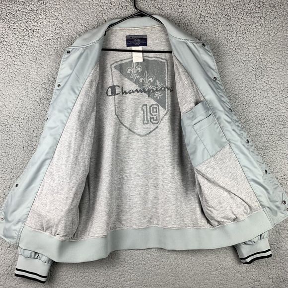 Champion Varsity Track Jacket SpellOut Retro Vintage Gray Silver Mens size large - Picture 4 of 14
